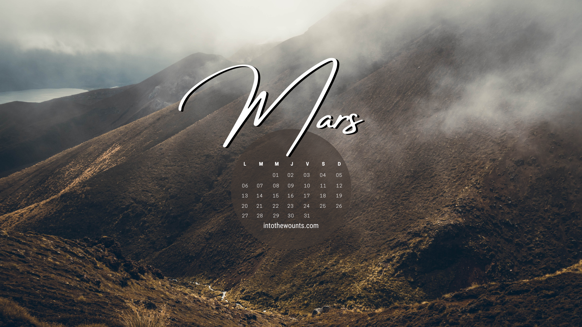Fond d'écran mars 2023 thème montagnes avec calendrier pour pc ordinateur