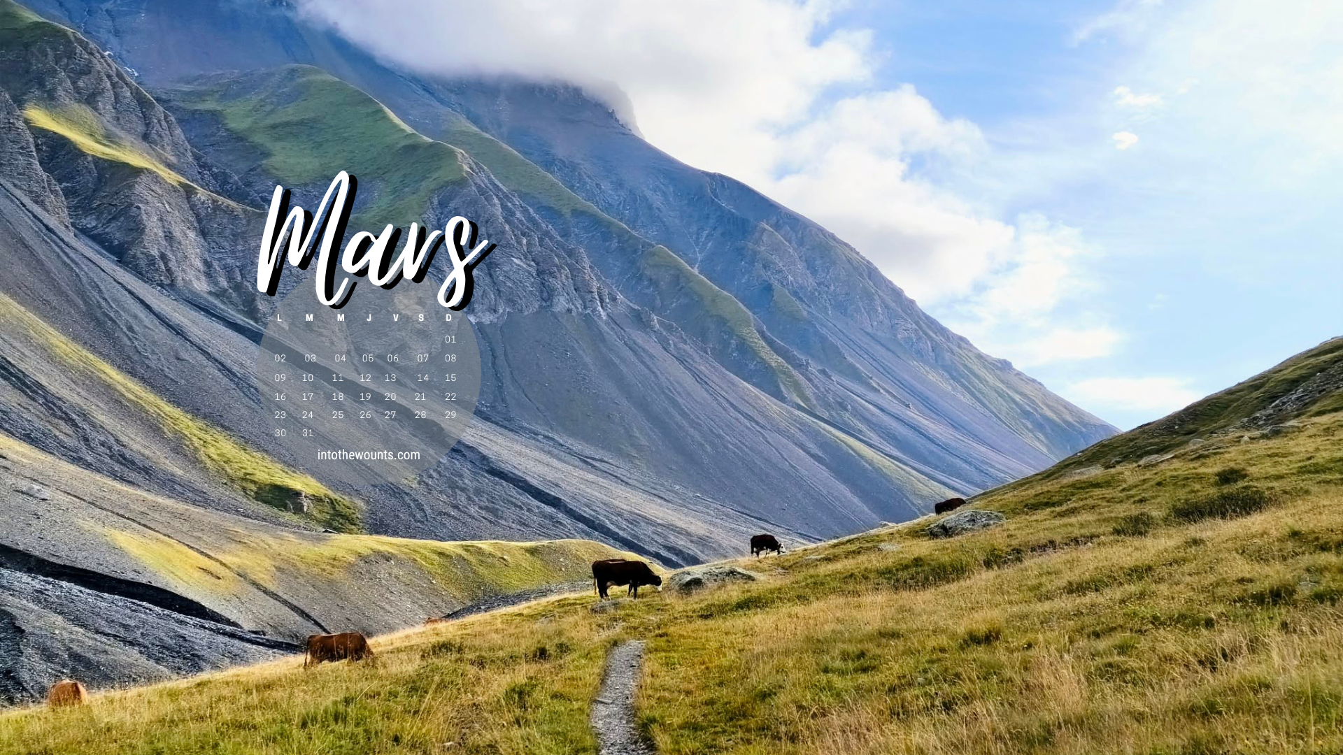 Fond d'écran mars 2026 avec et sans calendrier pour pc et téléphone