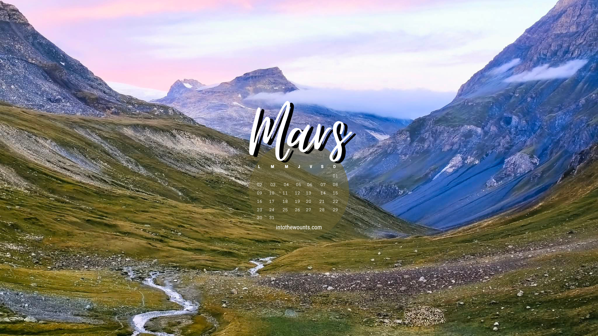 Fond d'écran mars 2026 avec et sans calendrier pour pc et téléphone