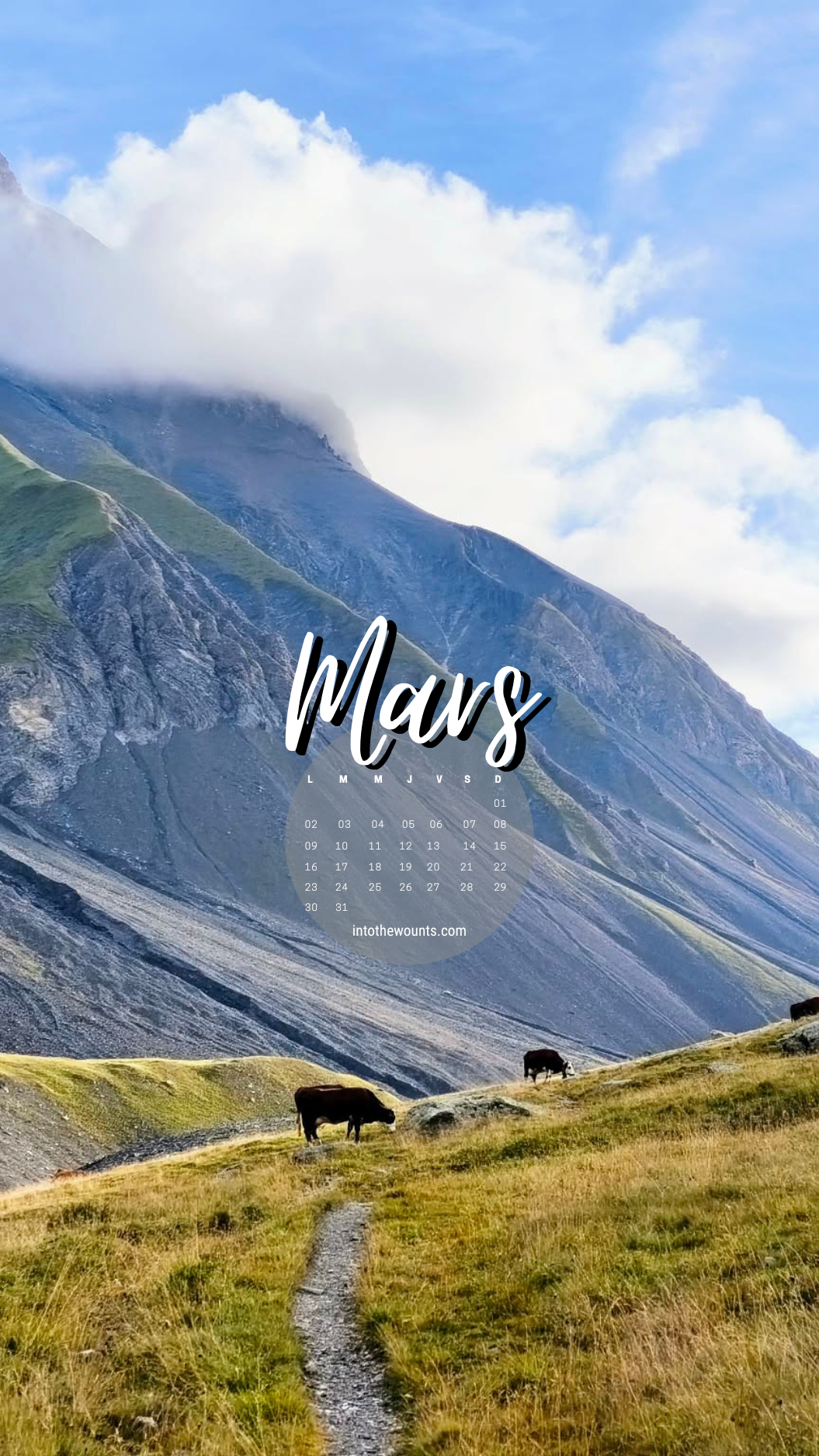 Fond d'écran mars 2026 avec et sans calendrier pour pc et téléphone