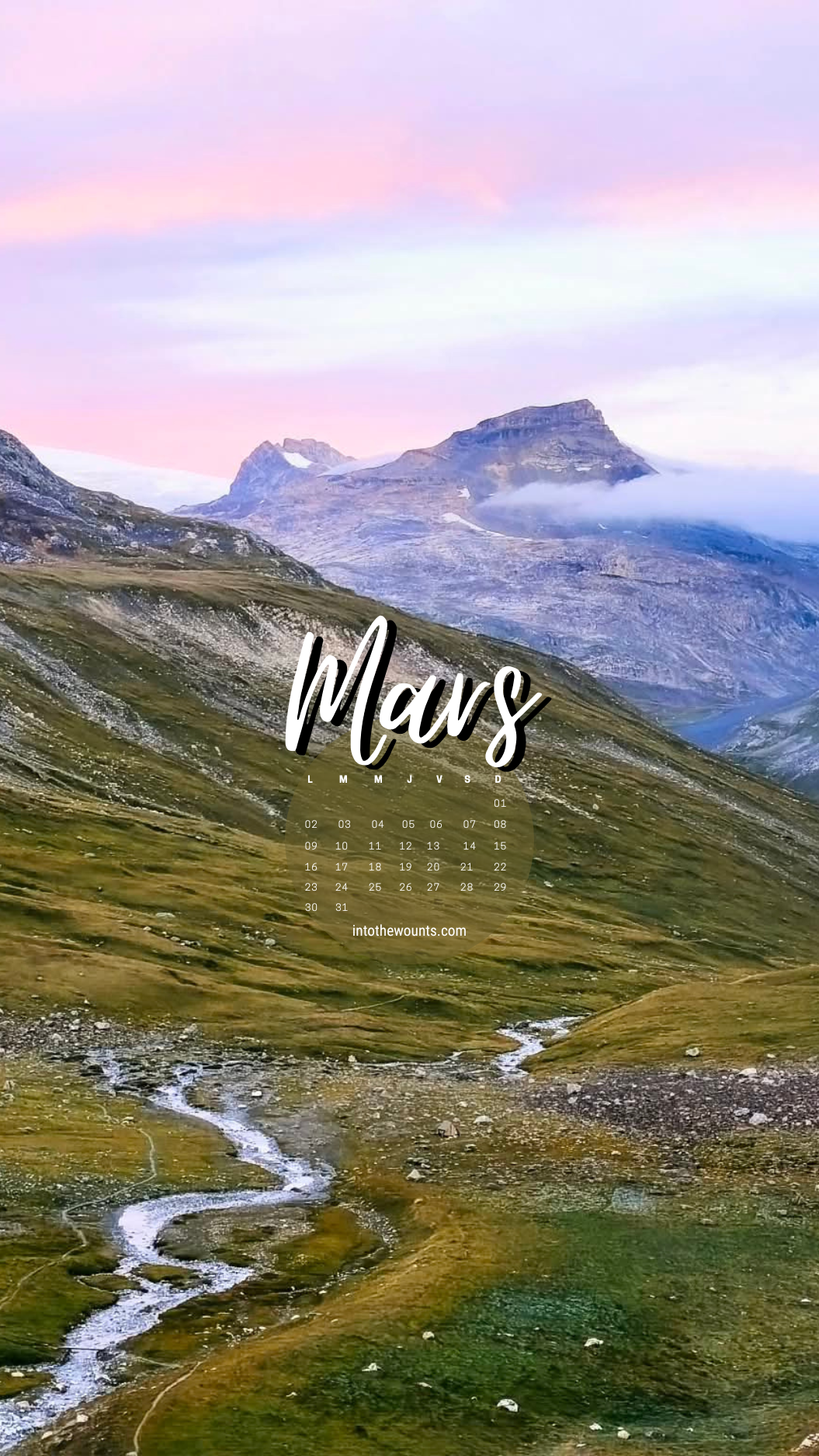 Fond d'écran mars 2026 avec et sans calendrier pour pc et téléphone