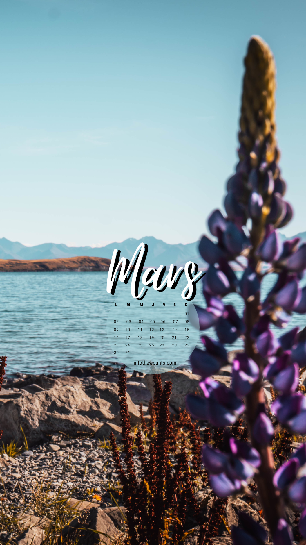 Fond d'écran mars 2026 avec et sans calendrier pour pc et téléphone