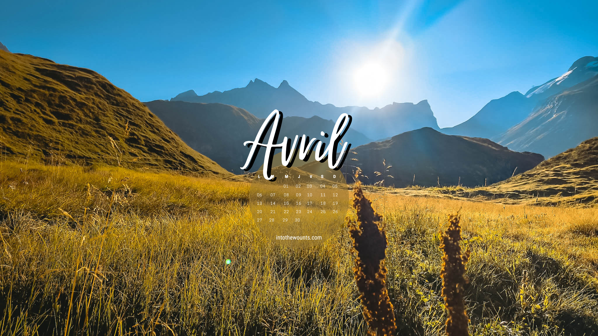 Fonds d'écran pour le mois d'avril 2026, avec et sans calendrier, pour téléphone et ordinateur. Thème nature, paysage, montagnes