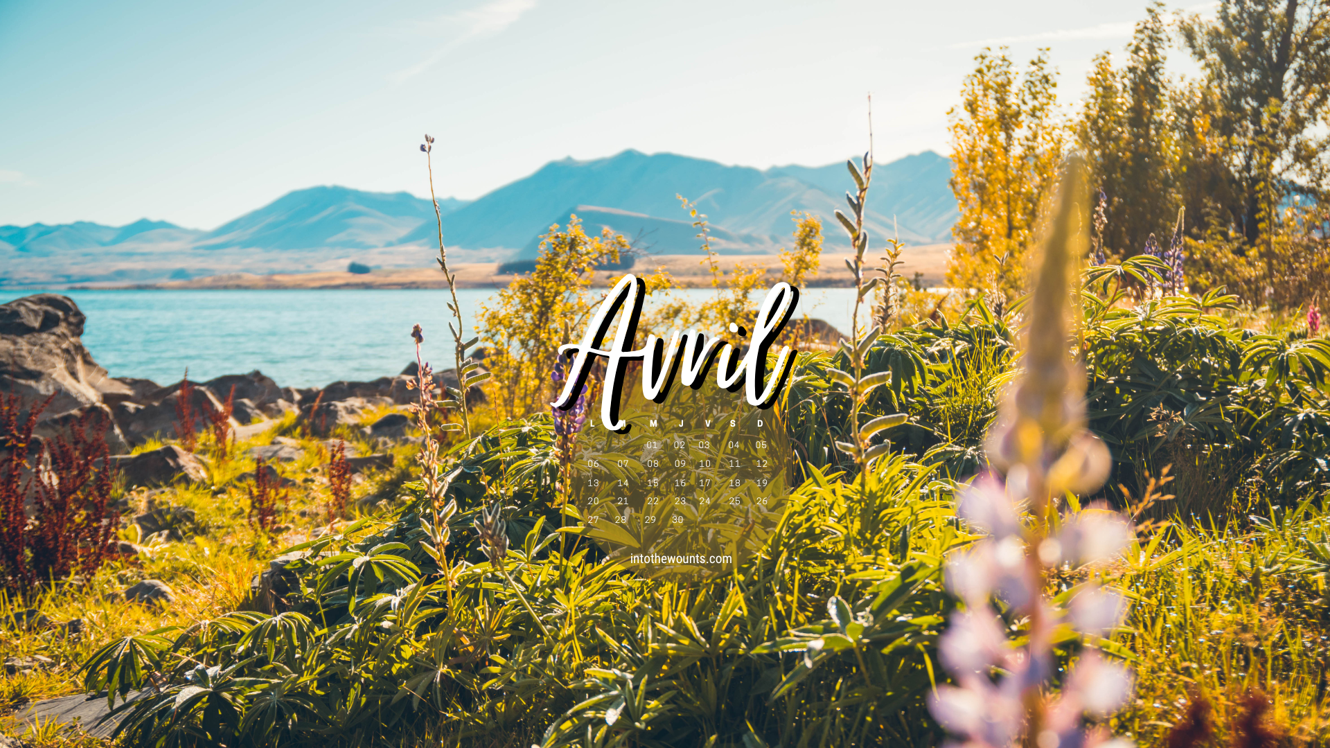 Fonds d'écran pour le mois d'avril 2026, avec et sans calendrier, pour téléphone et ordinateur. Thème nature, paysage, montagnes