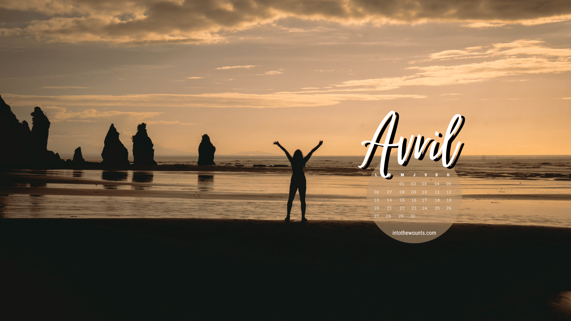 Fonds d'écran pour le mois d'avril 2026, avec et sans calendrier, pour téléphone et ordinateur. Thème nature, paysage, montagnes