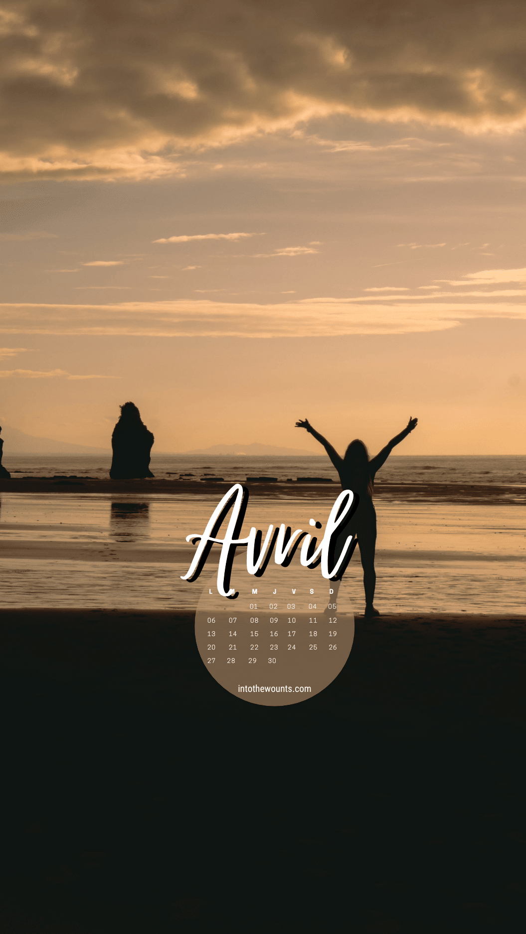 Fonds d'écran pour le mois d'avril 2026, avec et sans calendrier, pour téléphone et ordinateur. Thème nature, paysage, montagnes