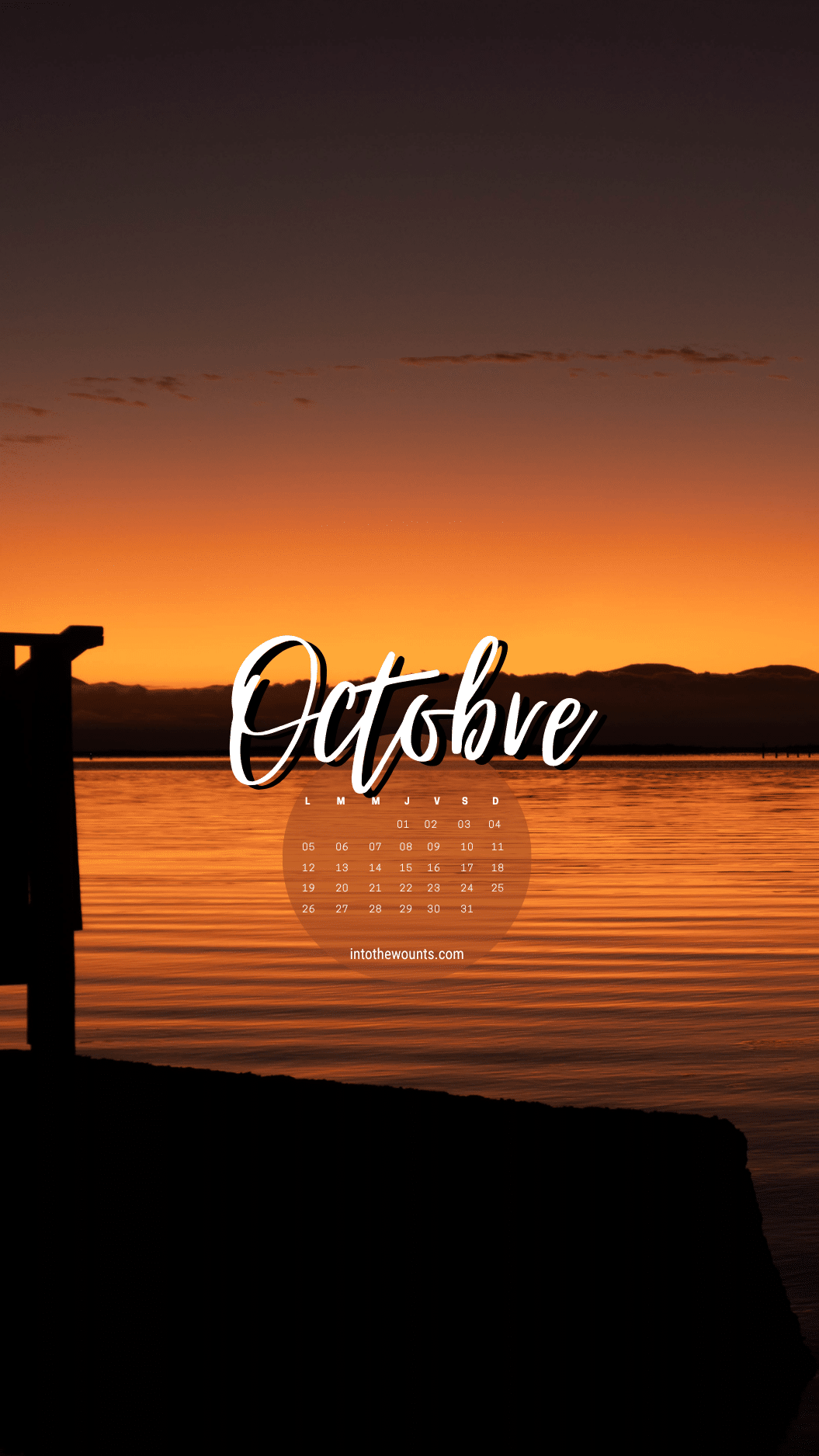 Fond d'écran mobile octobre 2026 avec calendrier - Motueka Beach Reserve, Nouvelle-Zélande, coucher de soleil orangé sur l'eau